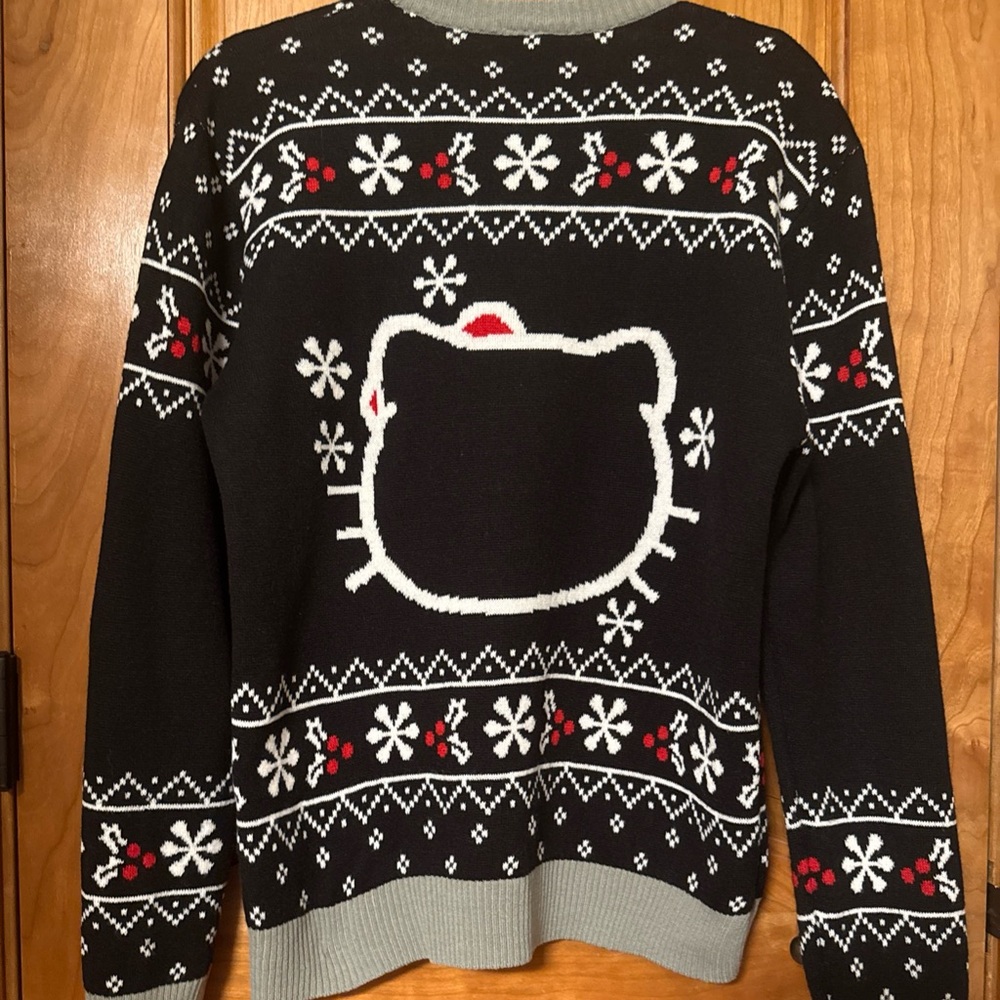 Hello Kitty Black and White Christmas Holiday Sweater by Ripple Junction EUC - Picture 2 of 4